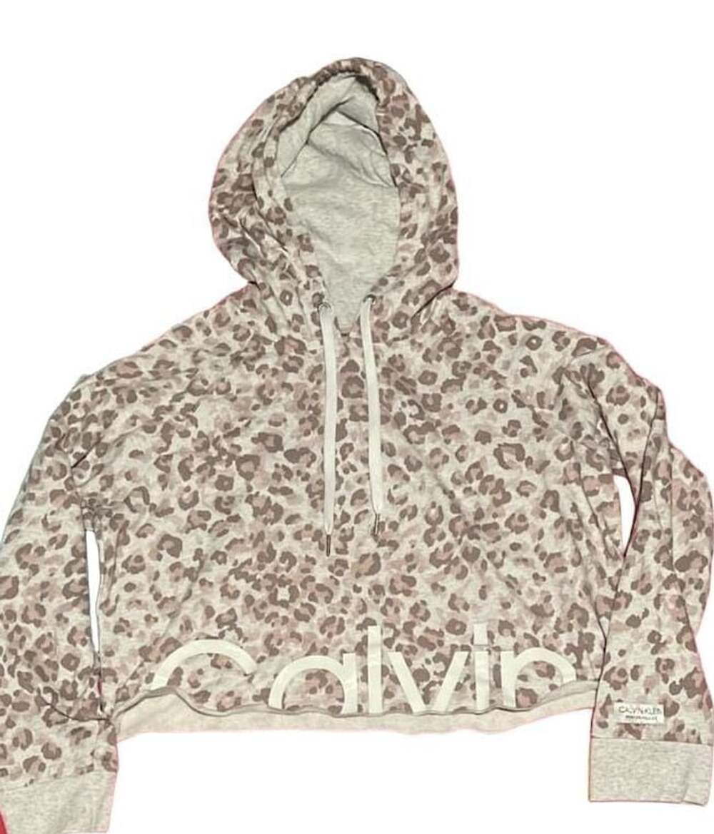 Calvin Klein Performance Leopard Print Cropped Hoodie Sweatshirt